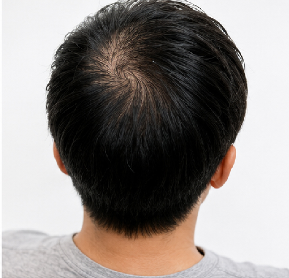 頭頂部の地肌が見えやすくなった男性