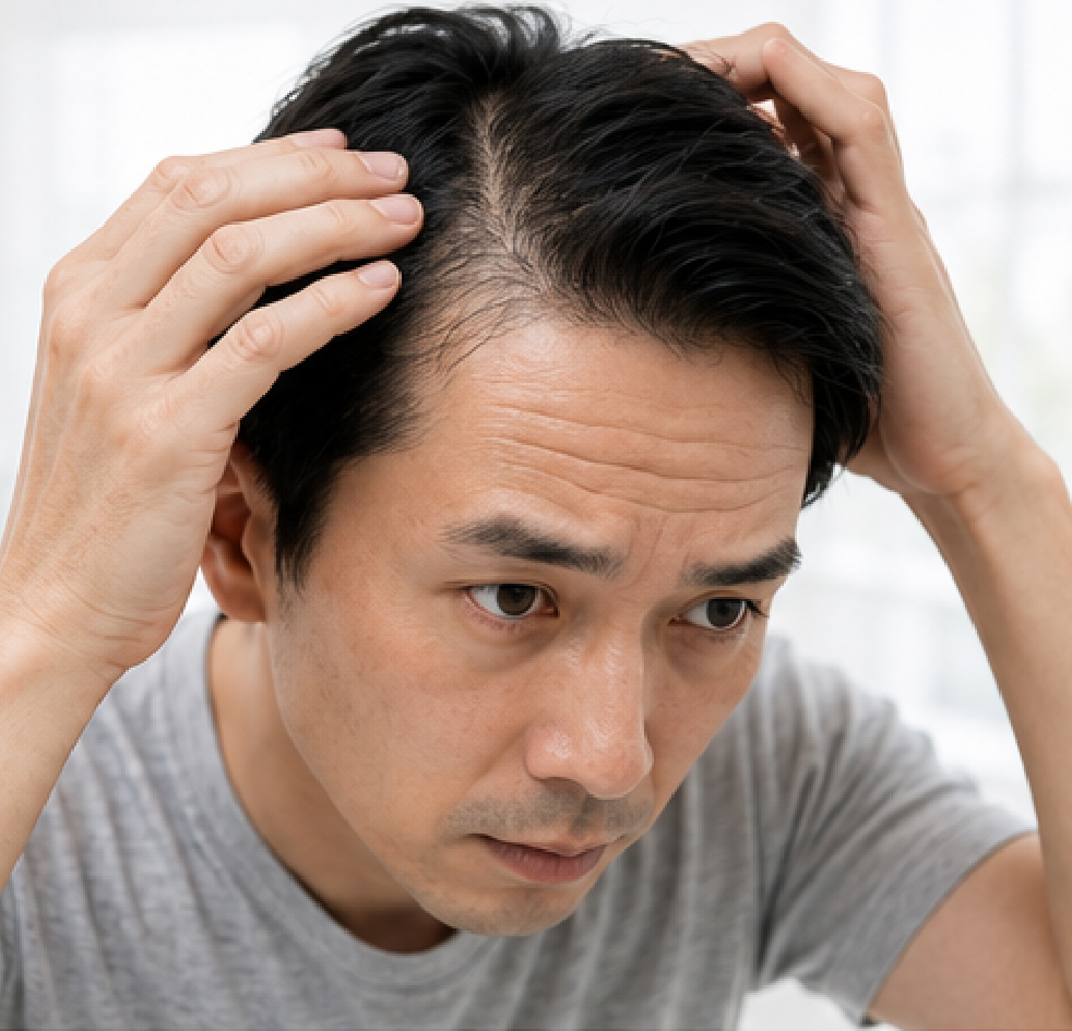 生え際を気にしている男性