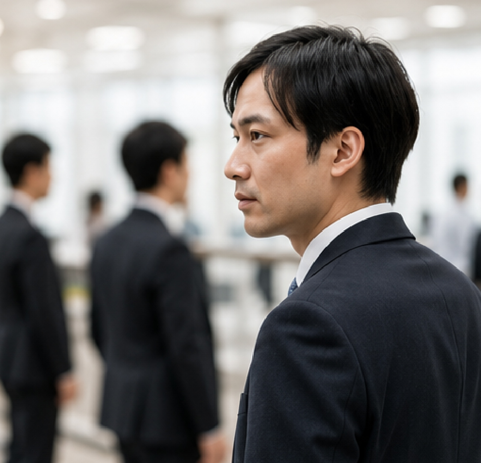 人の視線が頭に向いている気がする男性